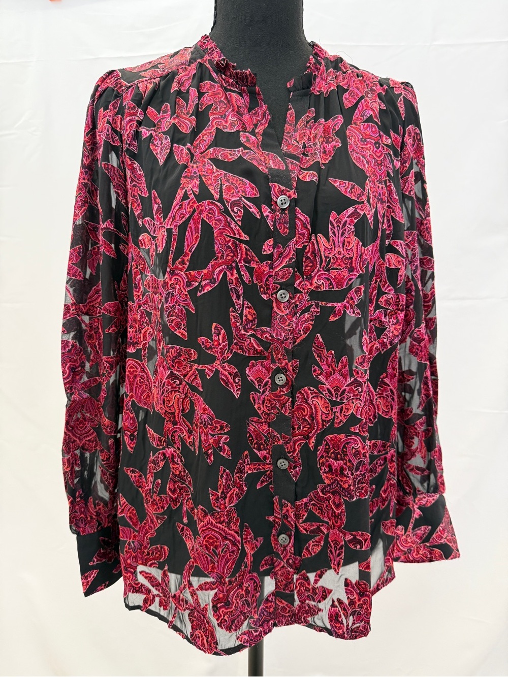J. Jill Black Blouse with Fuchsia Floral Paisley Print